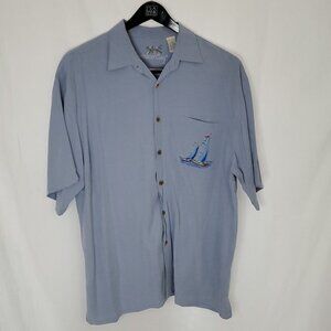 Bamboo Cay Shirt Mens XL Blue Embroidered Sailing The Good Life Button Up Island